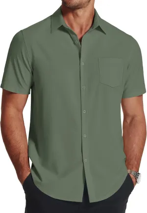 COOFANDY Men's Short Sleeve Dress Shirts Wrinkle Free Regular Fit Dress Shirt Textured Casual Button Down Shirts