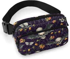 Cool Skull Bat Garlands Cobwebs Fanny Packs Crossbody Bags for Women Men, Belt Bag Waist Packs for Workout Running Travel with Adjustable Strap