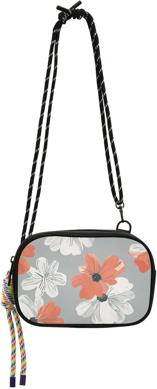 Coral and White Handdrawn Flower Cute Crossbody Bags for Womens Trendy with Credit Card Slots Mini Shoulder Bag Take a walk