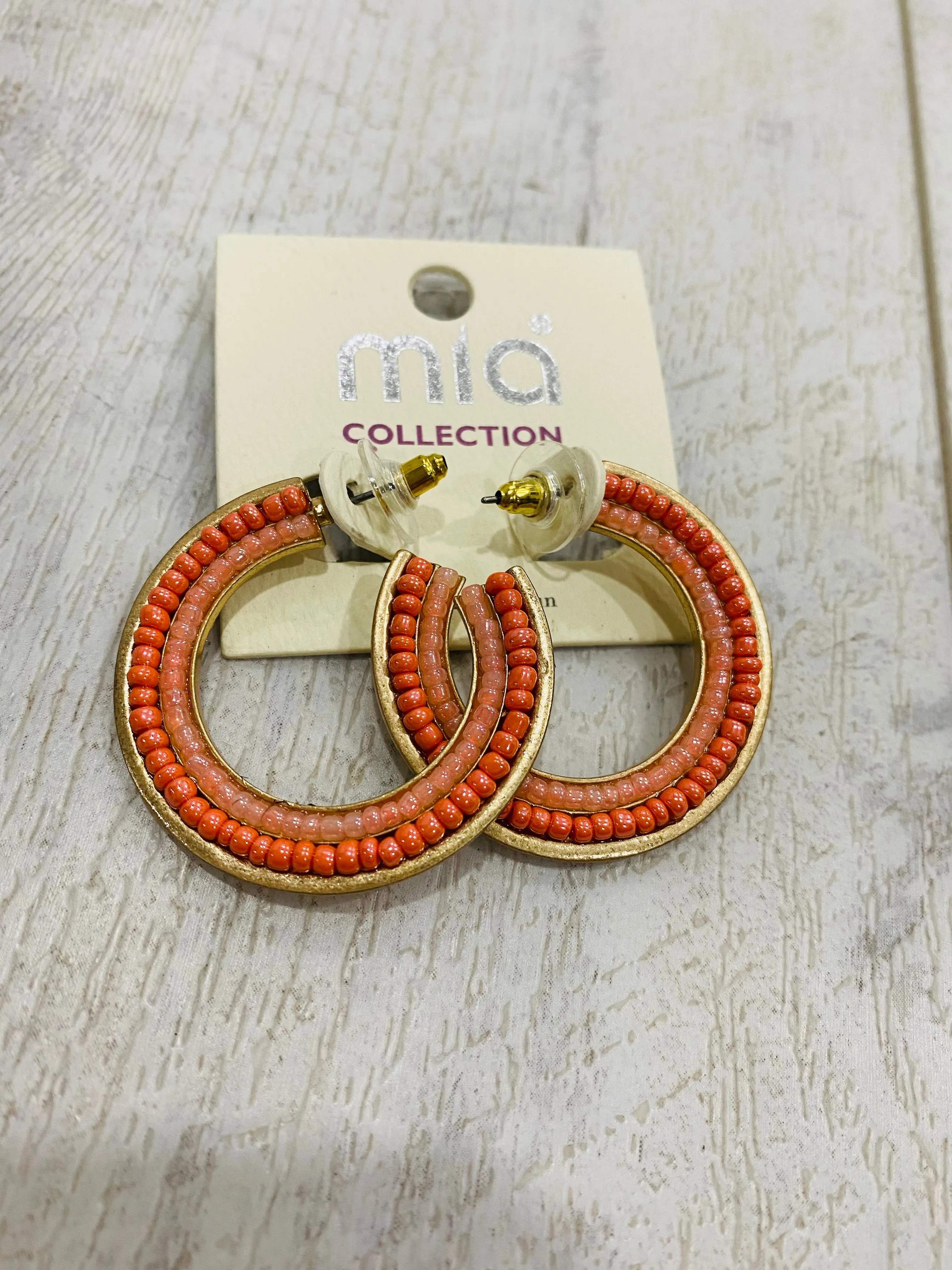 Coral beaded hoops
