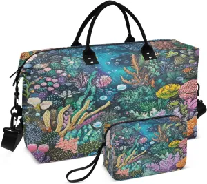 Coral Reef Fish Turquoise Sports Gym Bag for Women Men Travel Duffel Bag Weekend Overnight Carry on Bag with Toiletry Bag Hospital Bag for Swimming Yoga Workout Plane Hospital