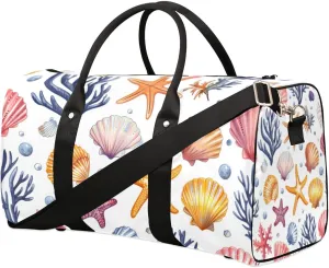 Coral Shell Starfish Travel Duffel bag for Men Women Weekender Overnight Bag Gym Bag Carry On Luggage Bags for Yoga Workout Sports