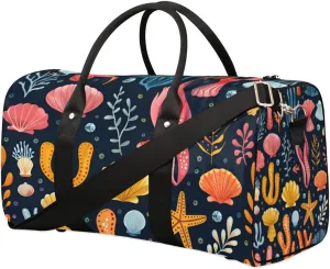 Coral Shells Ocean Travel Duffel bag for Men Women Weekender Overnight Bag Gym Bag Carry On Luggage Bags for Yoga Workout Sports