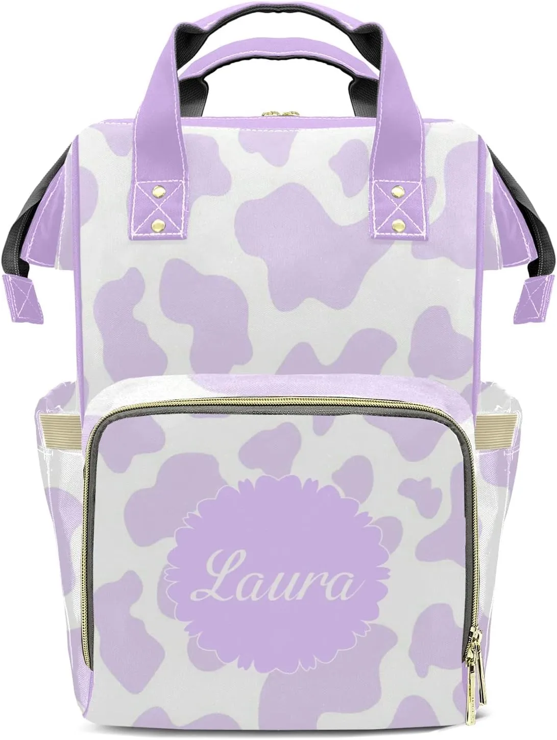 Cow Pattern Purple Diaper Bags Backpack Customized Baby Bag Nursing Nappy Bag Travel Tote Gifts for Women