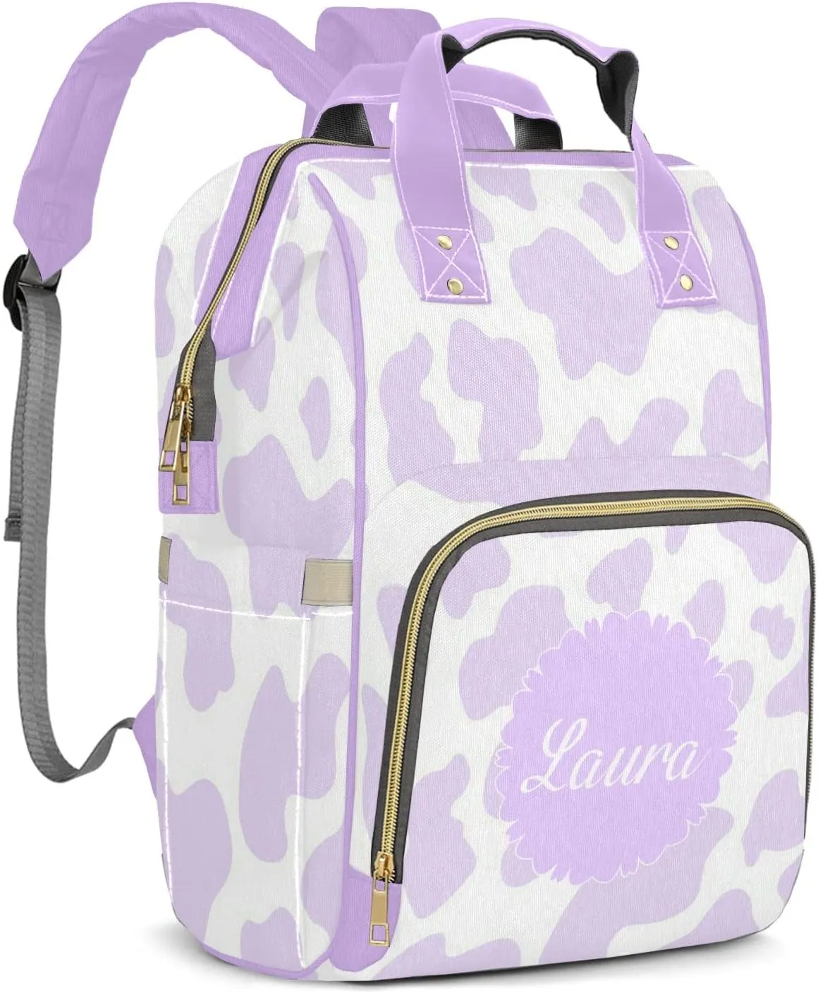 Cow Pattern Purple Diaper Bags Backpack Customized Baby Bag Nursing Nappy Bag Travel Tote Gifts for Women