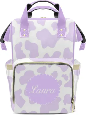 Cow Pattern Purple Diaper Bags Backpack Customized Baby Bag Nursing Nappy Bag Travel Tote Gifts for Women