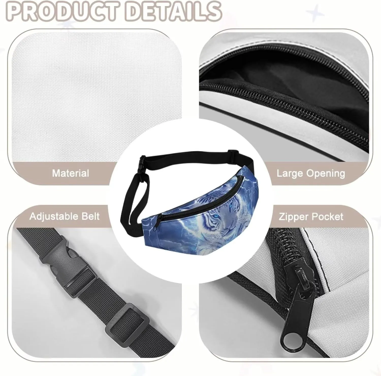 Cozeyat Tiger Kids Fanny Pack Ages 8-12 Fashion Waist Packs Small Cute Stuff for Teen Girls Belt Bag Purse Boys Waist Pouch Bag Cross Body Sling Bag