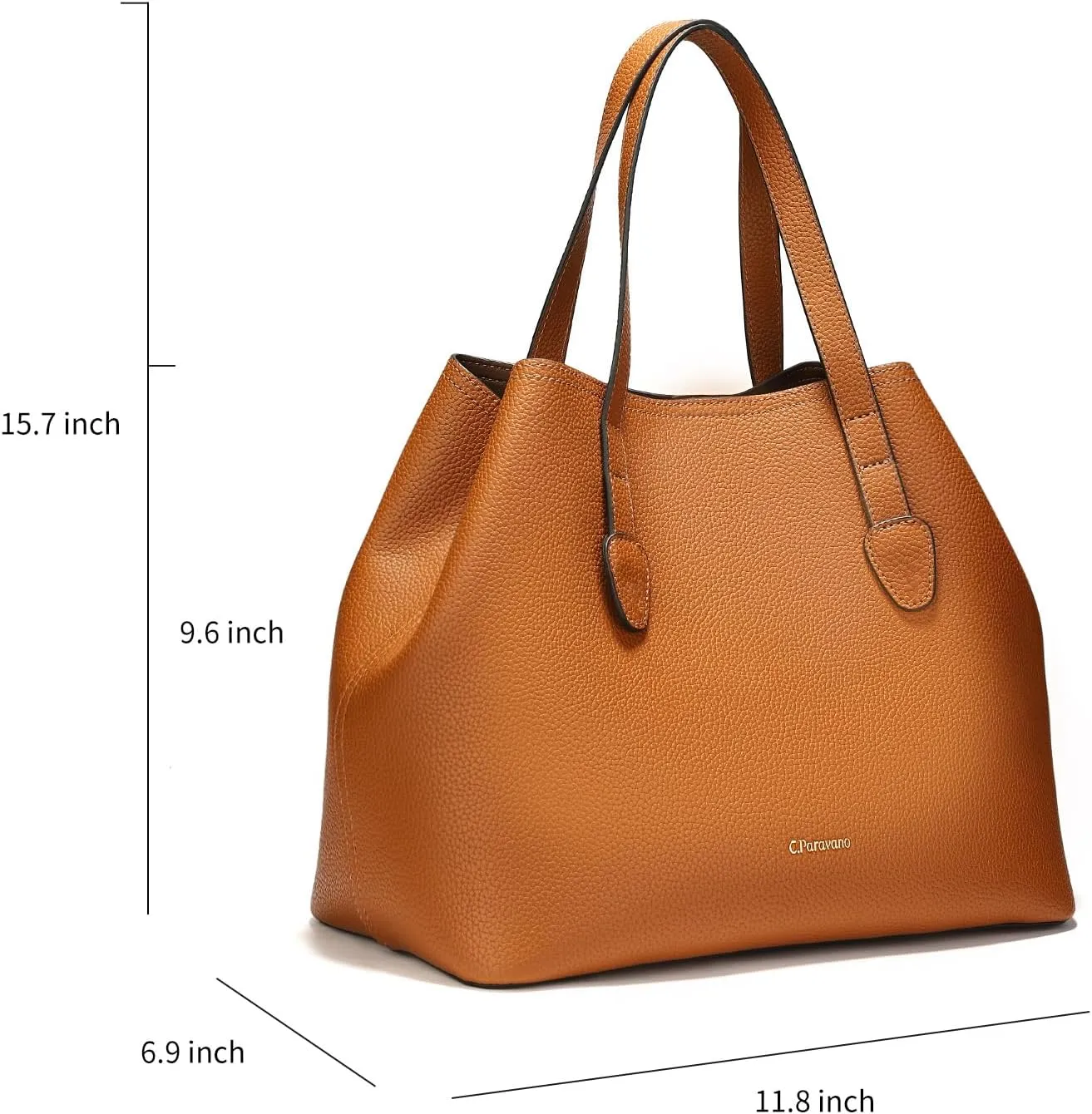 C.Paravano Large Capacity Tote Handbag | Full Grain Leather Tote Bag | Hobo Bag | Women's Top Handle Tote | Travel Work Tote