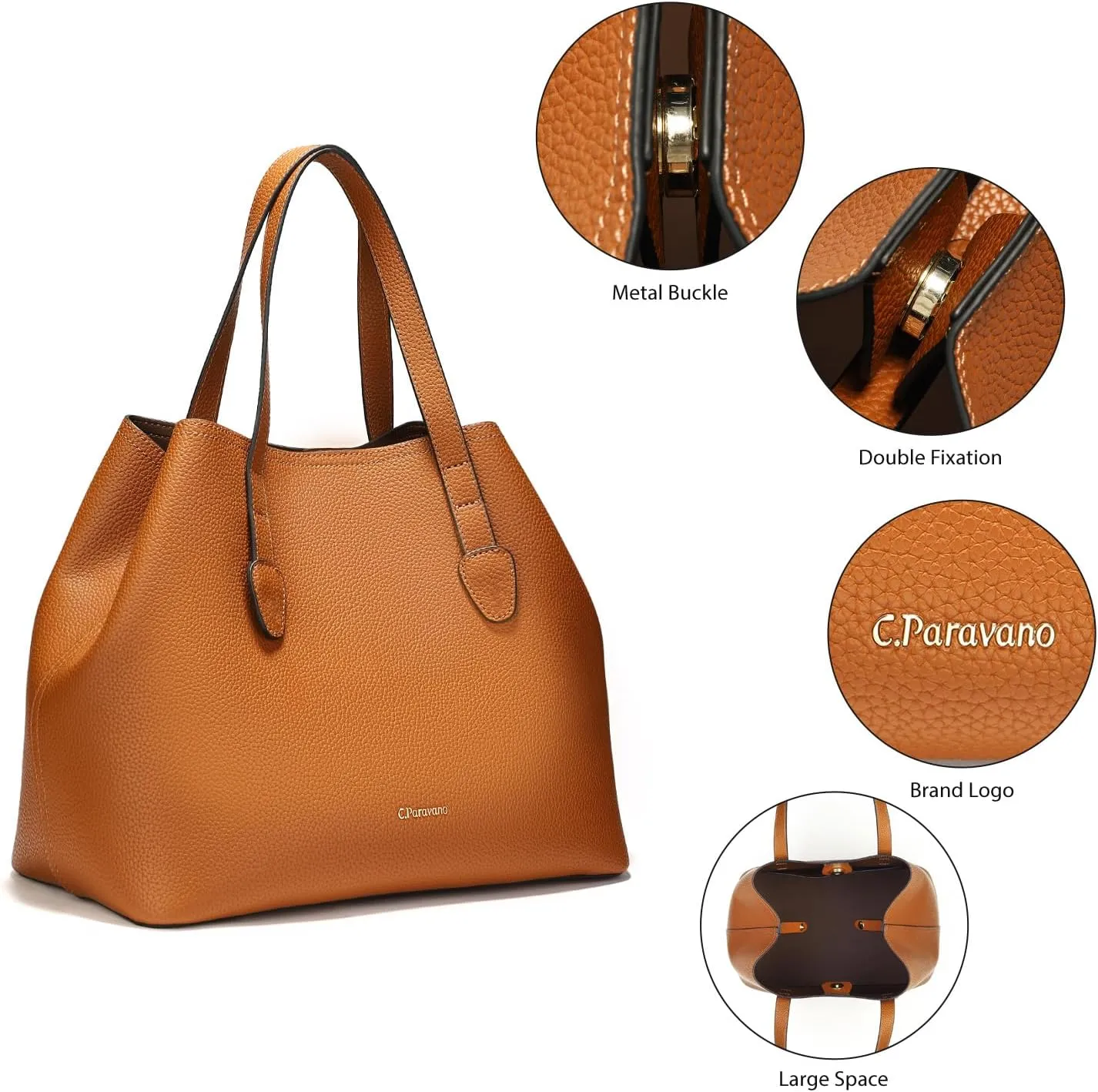 C.Paravano Large Capacity Tote Handbag | Full Grain Leather Tote Bag | Hobo Bag | Women's Top Handle Tote | Travel Work Tote