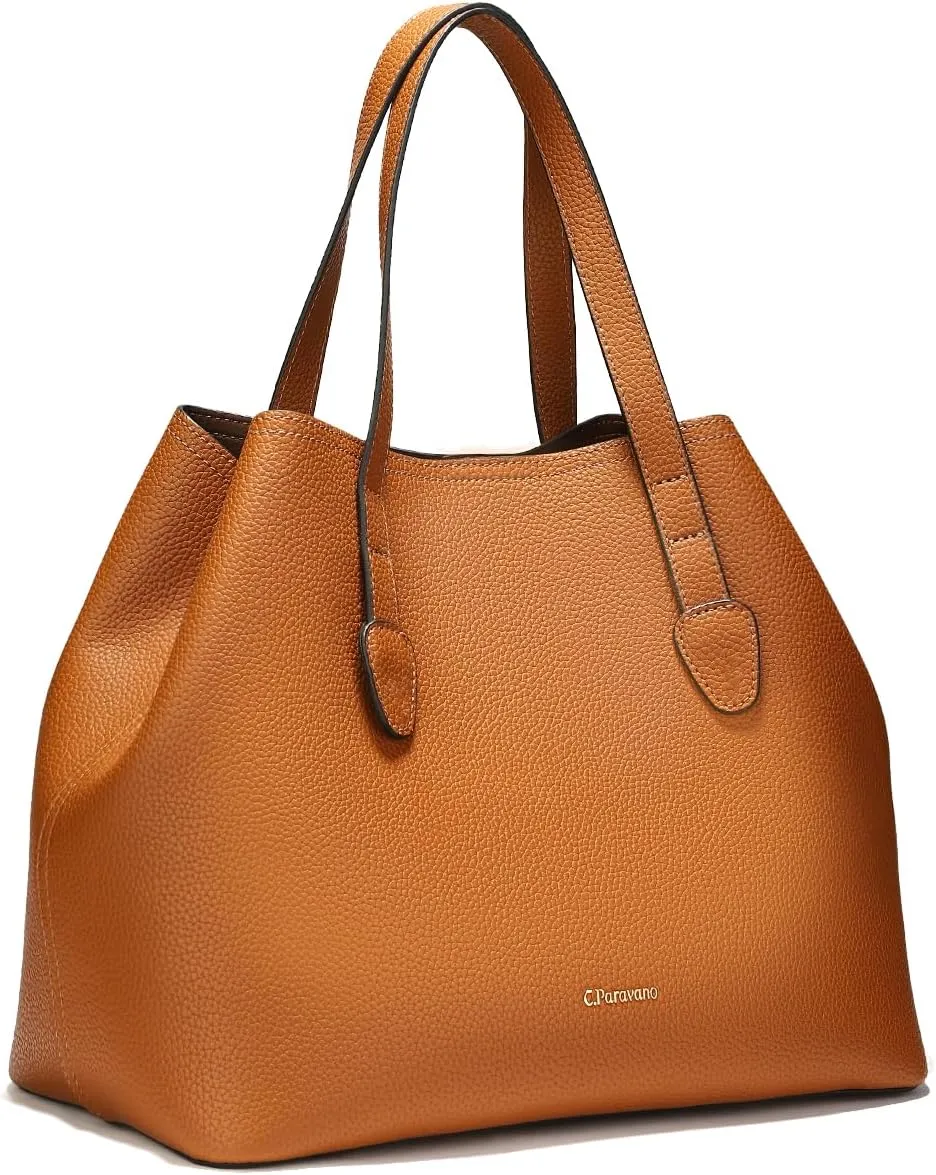 C.Paravano Large Capacity Tote Handbag | Full Grain Leather Tote Bag | Hobo Bag | Women's Top Handle Tote | Travel Work Tote
