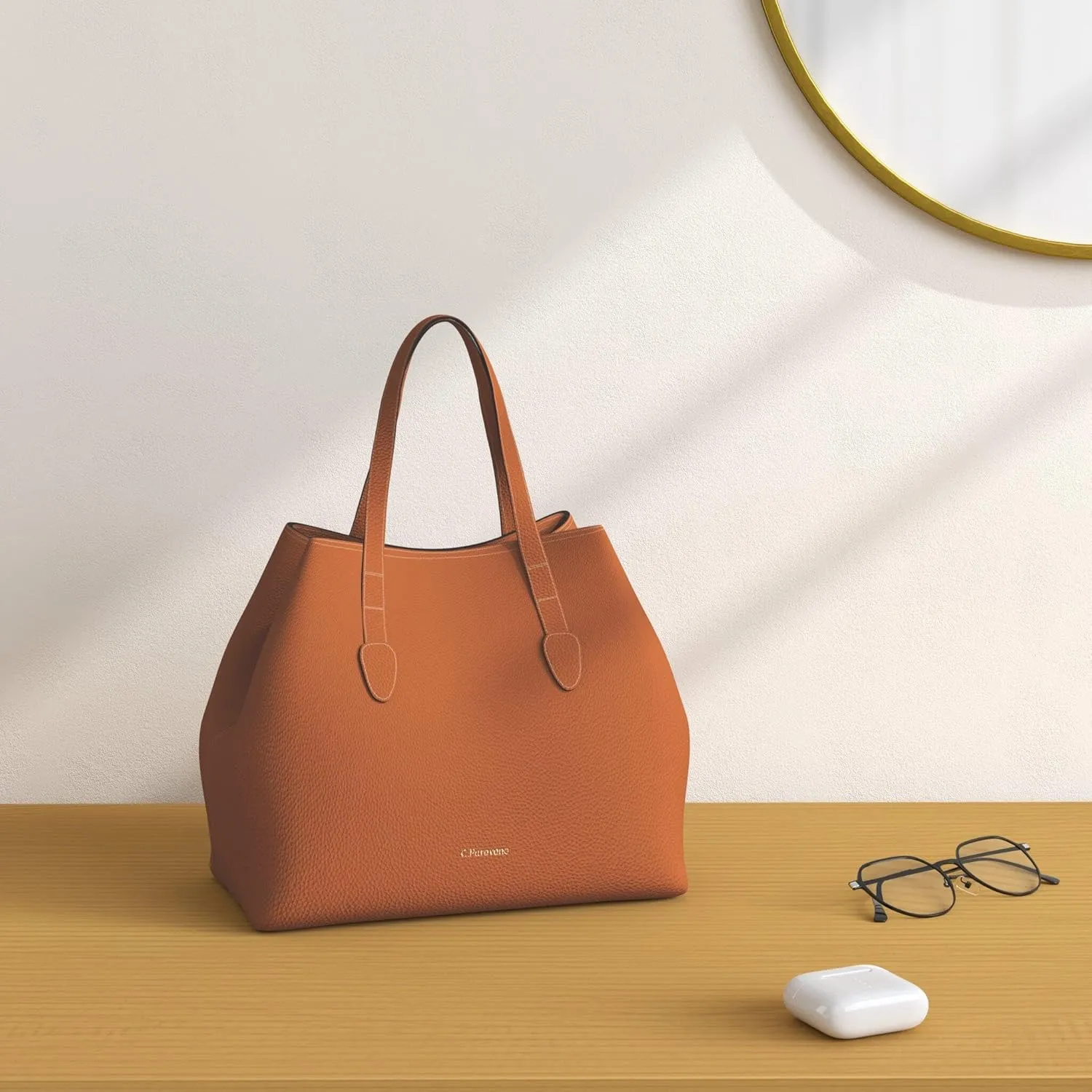 C.Paravano Large Capacity Tote Handbag | Full Grain Leather Tote Bag | Hobo Bag | Women's Top Handle Tote | Travel Work Tote