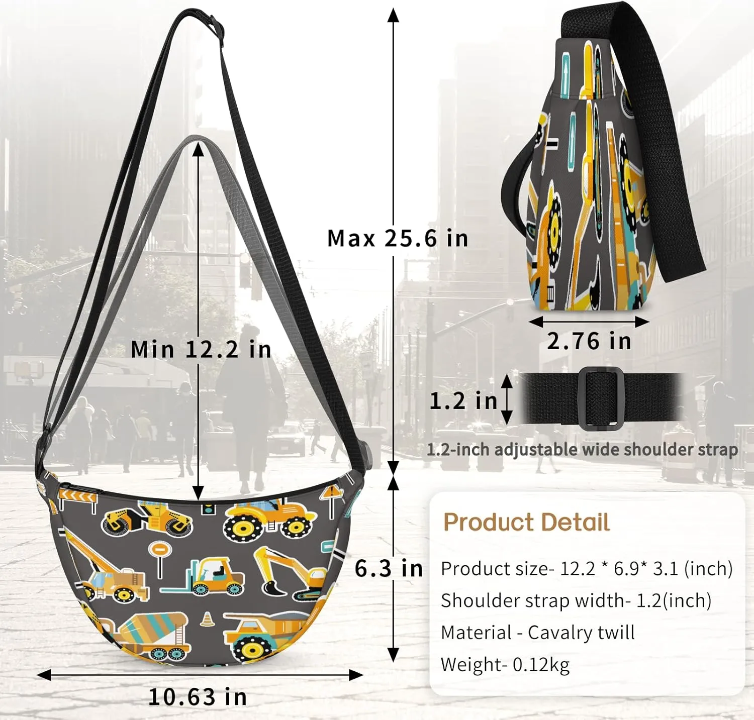 Crescent Bag for Women Men, Lightweight Medium Folding Crescent Moon Bag, Single Shoulder Bags with 2 Small Pockets