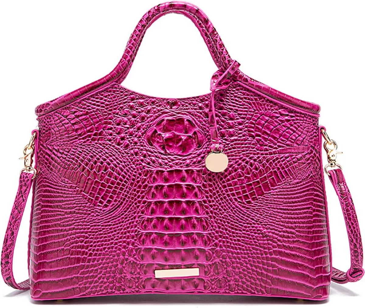 Crocodile-Embossed Pattern Handbag for Women Leather Purse Classy Tote Top-Handle Satchel Ladies Shoulder Bag