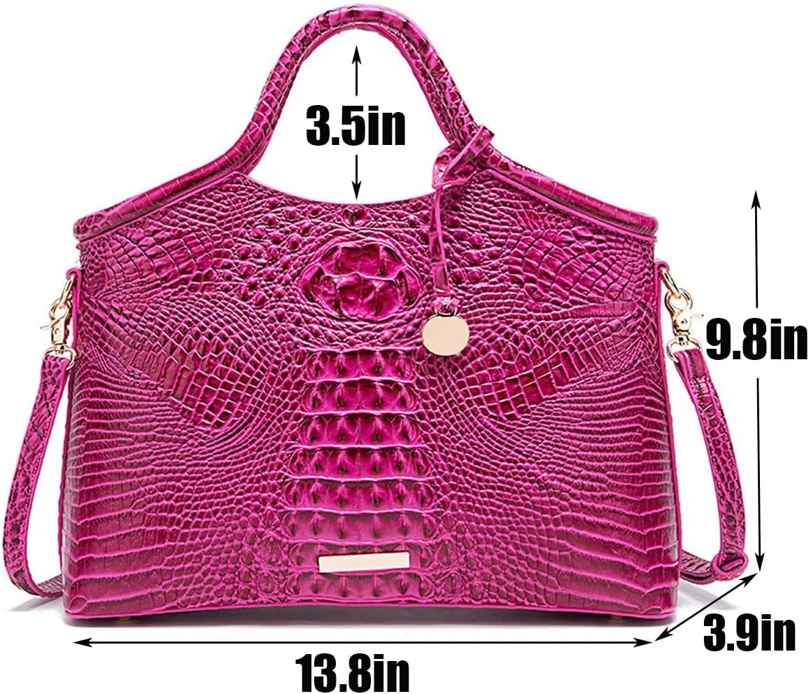 Crocodile-Embossed Pattern Handbag for Women Leather Purse Classy Tote Top-Handle Satchel Ladies Shoulder Bag