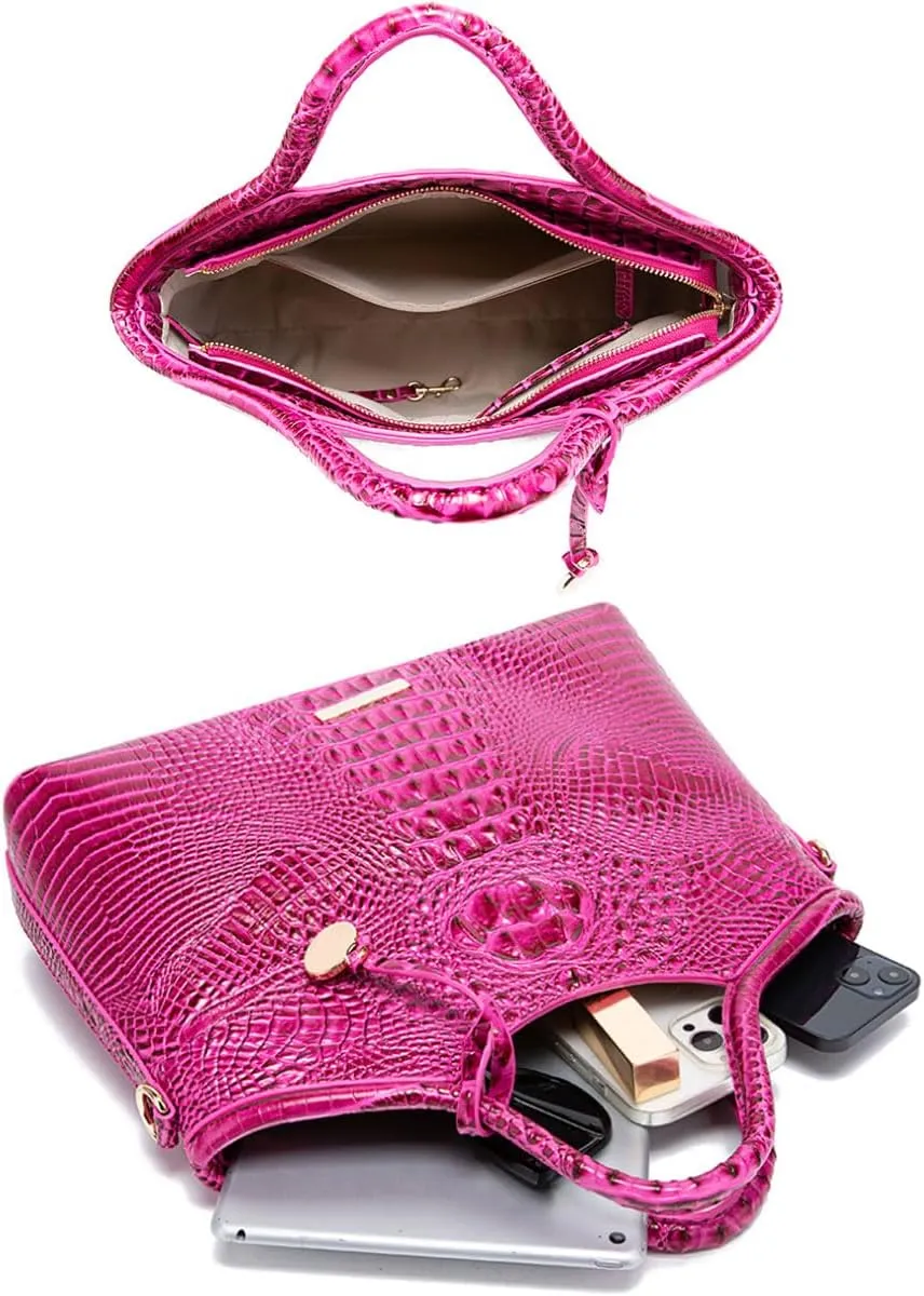 Crocodile-Embossed Pattern Handbag for Women Leather Purse Classy Tote Top-Handle Satchel Ladies Shoulder Bag