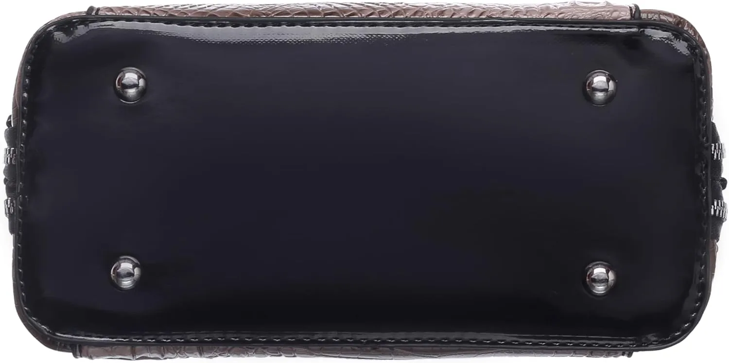 Crocodile Embossed Structured Handbag for Women – Elegant Top Handle Purse with Detachable Shoulder Strap