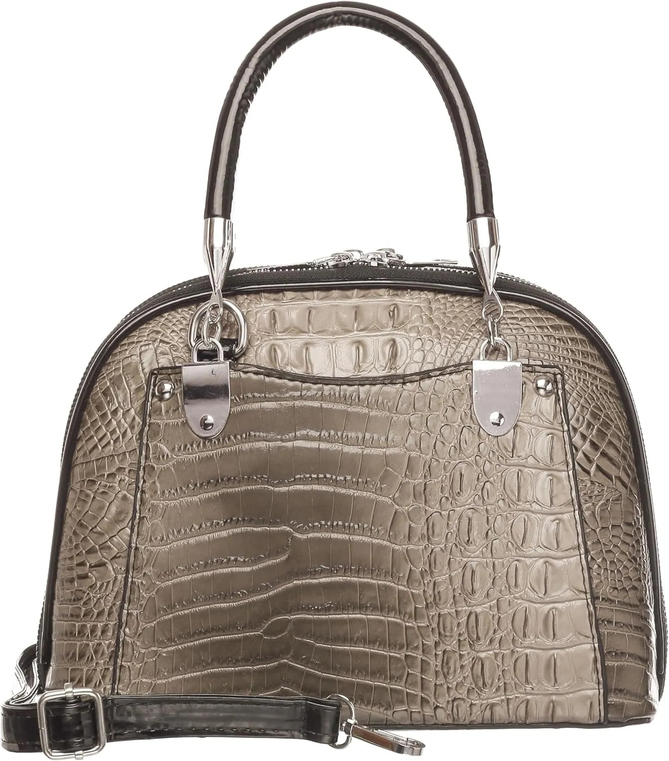 Crocodile Embossed Structured Handbag for Women – Elegant Top Handle Purse with Detachable Shoulder Strap