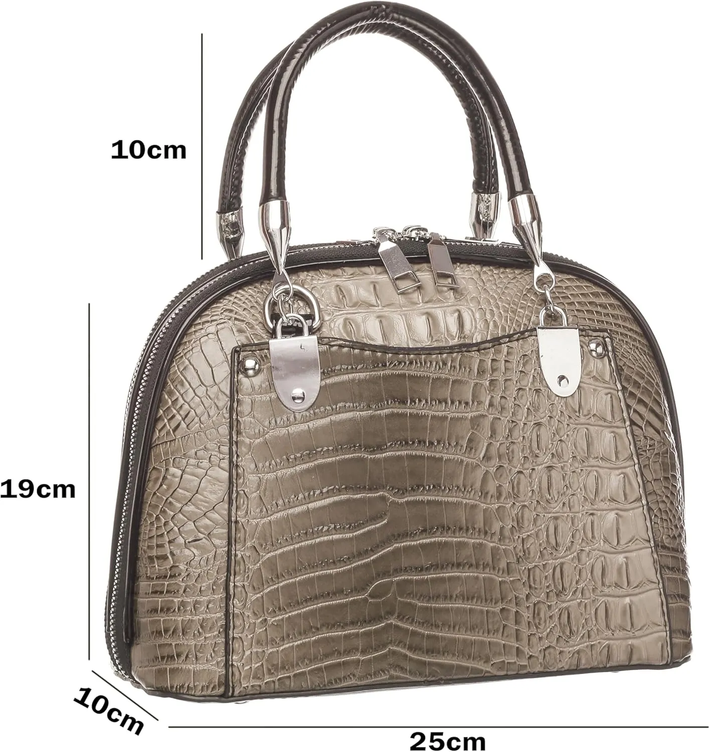 Crocodile Embossed Structured Handbag for Women – Elegant Top Handle Purse with Detachable Shoulder Strap