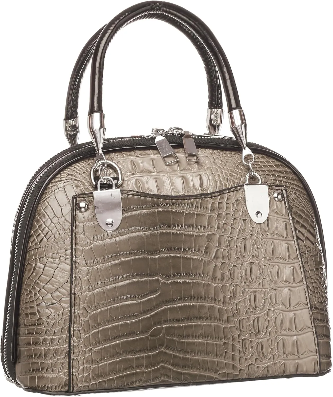 Crocodile Embossed Structured Handbag for Women – Elegant Top Handle Purse with Detachable Shoulder Strap