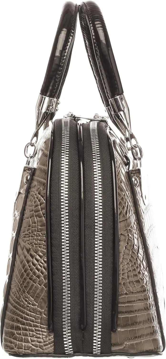 Crocodile Embossed Structured Handbag for Women – Elegant Top Handle Purse with Detachable Shoulder Strap