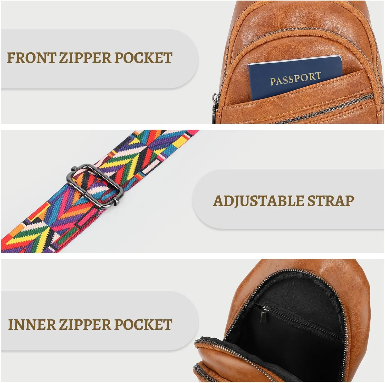 Crossbody Bag for Women, PU Leather Fanny Pack, Sling Bag, Chest Bag for Travel Shopping Sports