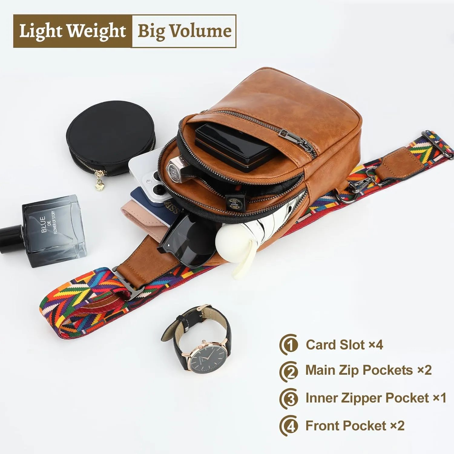 Crossbody Bag for Women, PU Leather Fanny Pack, Sling Bag, Chest Bag for Travel Shopping Sports