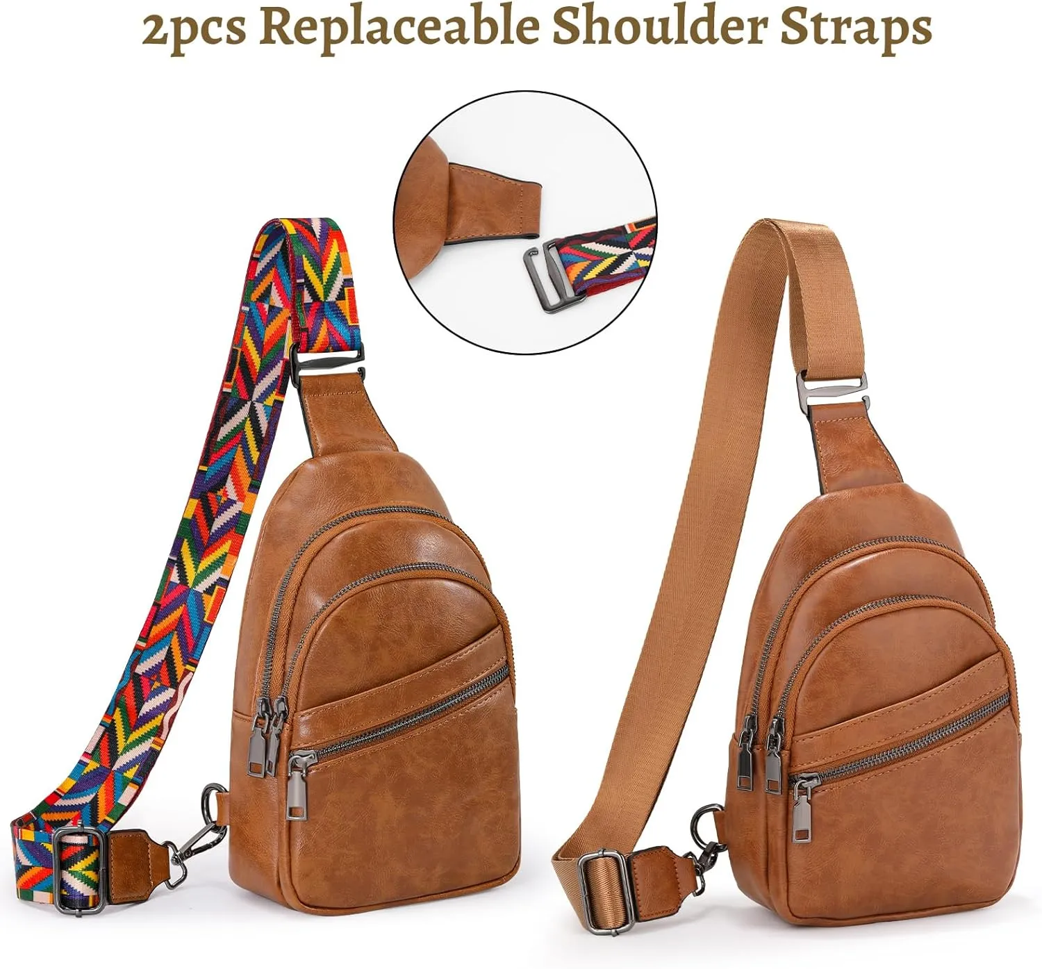 Crossbody Bag for Women, PU Leather Fanny Pack, Sling Bag, Chest Bag for Travel Shopping Sports