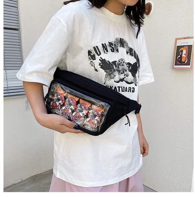 Crossbody Fanny Pack for Women, Ita Bag Clear Window Sling Bag Lolita Pocket Chest Purse (Black)