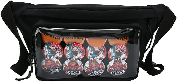 Crossbody Fanny Pack for Women, Ita Bag Clear Window Sling Bag Lolita Pocket Chest Purse (Black)