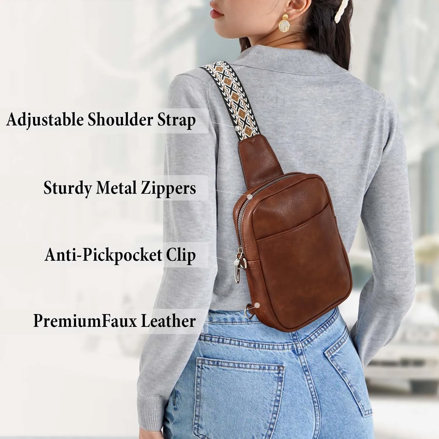 Crossbody Sling Bag for Women Man Anti Theft Vegan Leather Bag Anti Pickpocket Zipper Clip RFID Blocking Chest Bags…