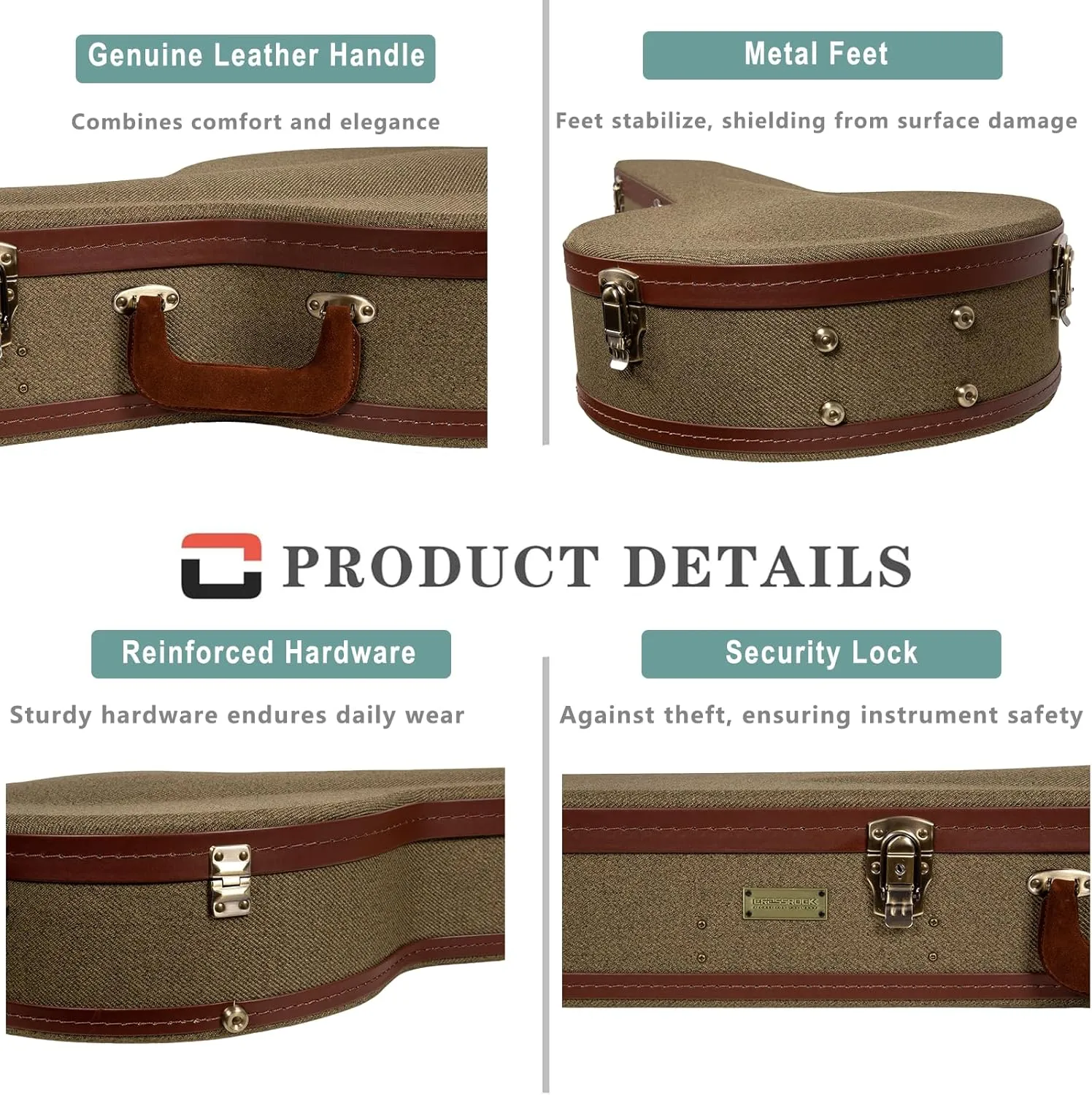 Crossrock Master Series 5-String Resonator Banjo Case | Olive Green Tweed Exterior, Re-Engineered Wooden Shell, Leather Handle & Forest Green Velvet Interior