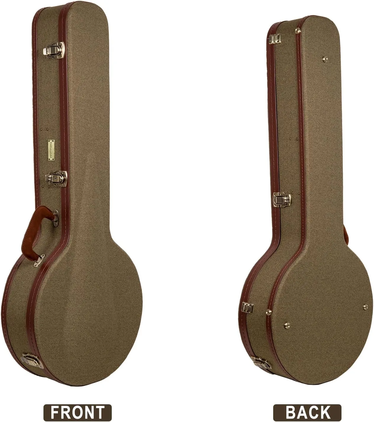 Crossrock Master Series 5-String Resonator Banjo Case | Olive Green Tweed Exterior, Re-Engineered Wooden Shell, Leather Handle & Forest Green Velvet Interior