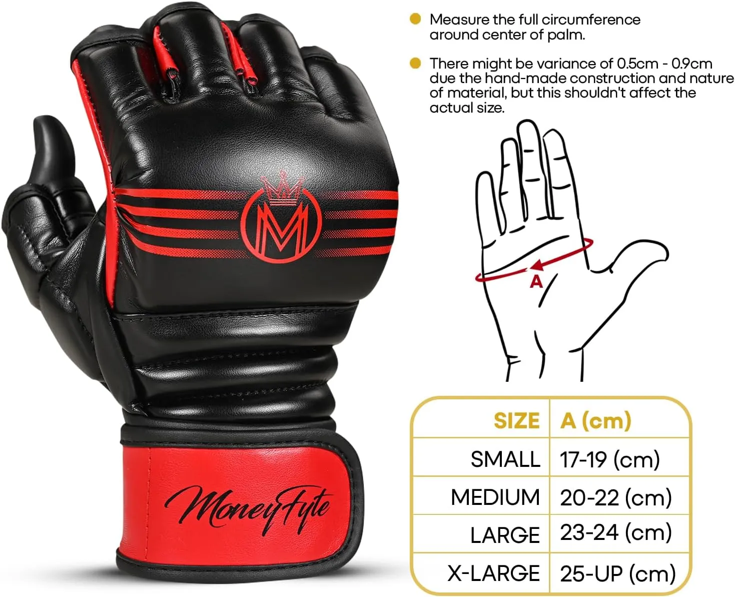 Crown MMA Gloves for Men & Women Martial Arts Punching Bag Gloves, UFC Grappling Fighting & Kickboxing Gloves Pre-Curved Half Finger Boxing Sparring Glove