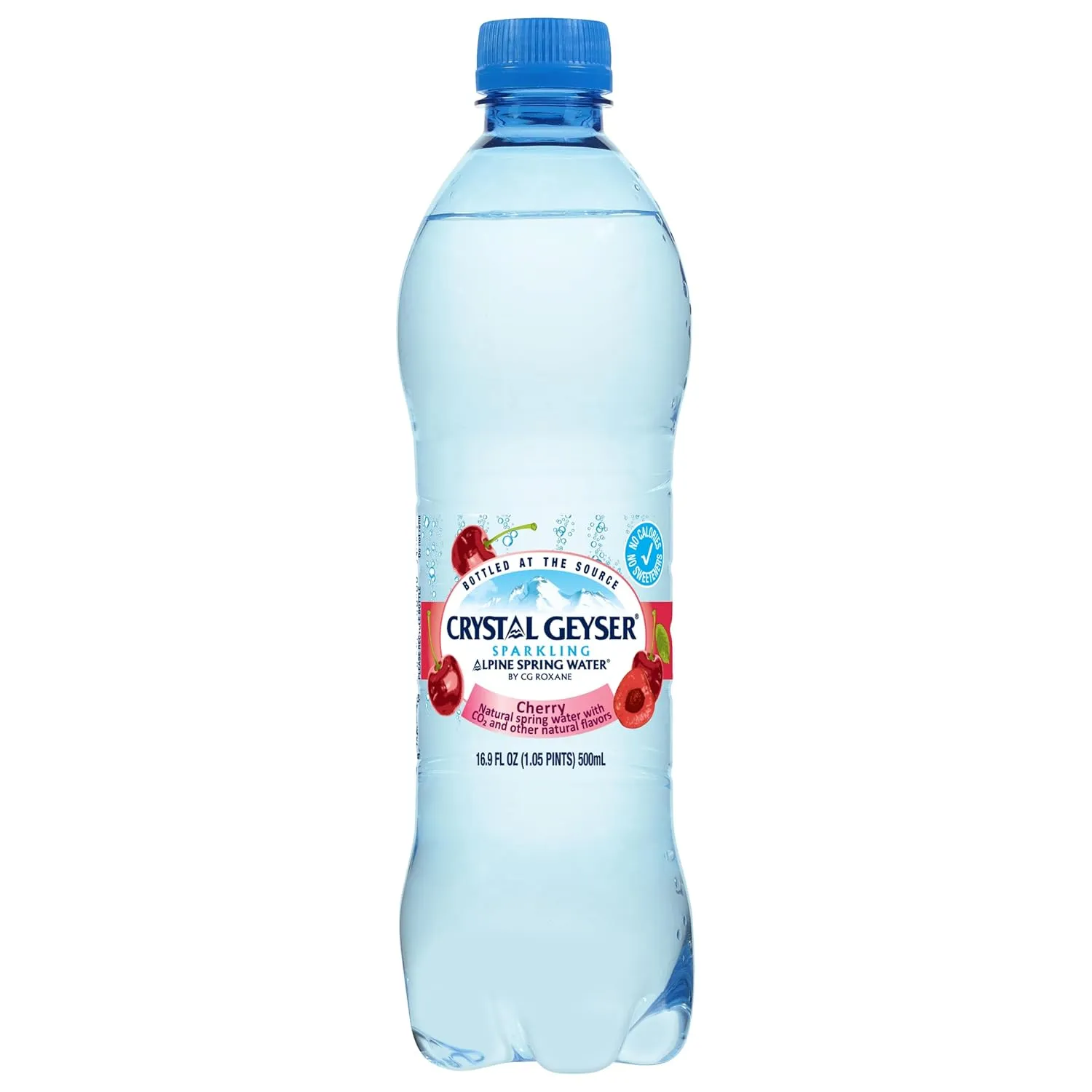 Crystal Geyser Sparkling Cherry Alpine Natural Spring Water, 24-Pack, 16.9oz Bottles, Zero Calories and No Sweeteners, Naturally Flavored, Bottled at The Source