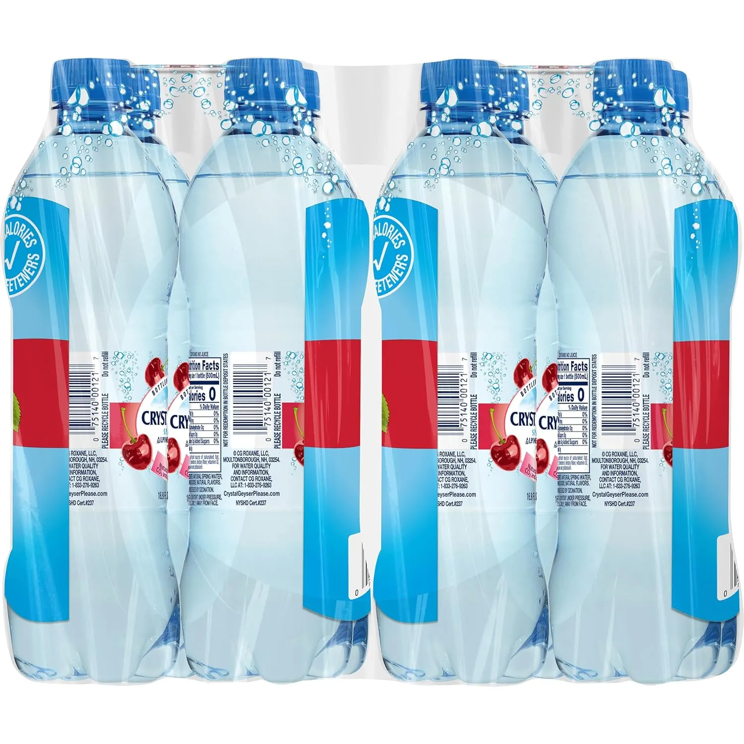 Crystal Geyser Sparkling Cherry Alpine Natural Spring Water, 24-Pack, 16.9oz Bottles, Zero Calories and No Sweeteners, Naturally Flavored, Bottled at The Source