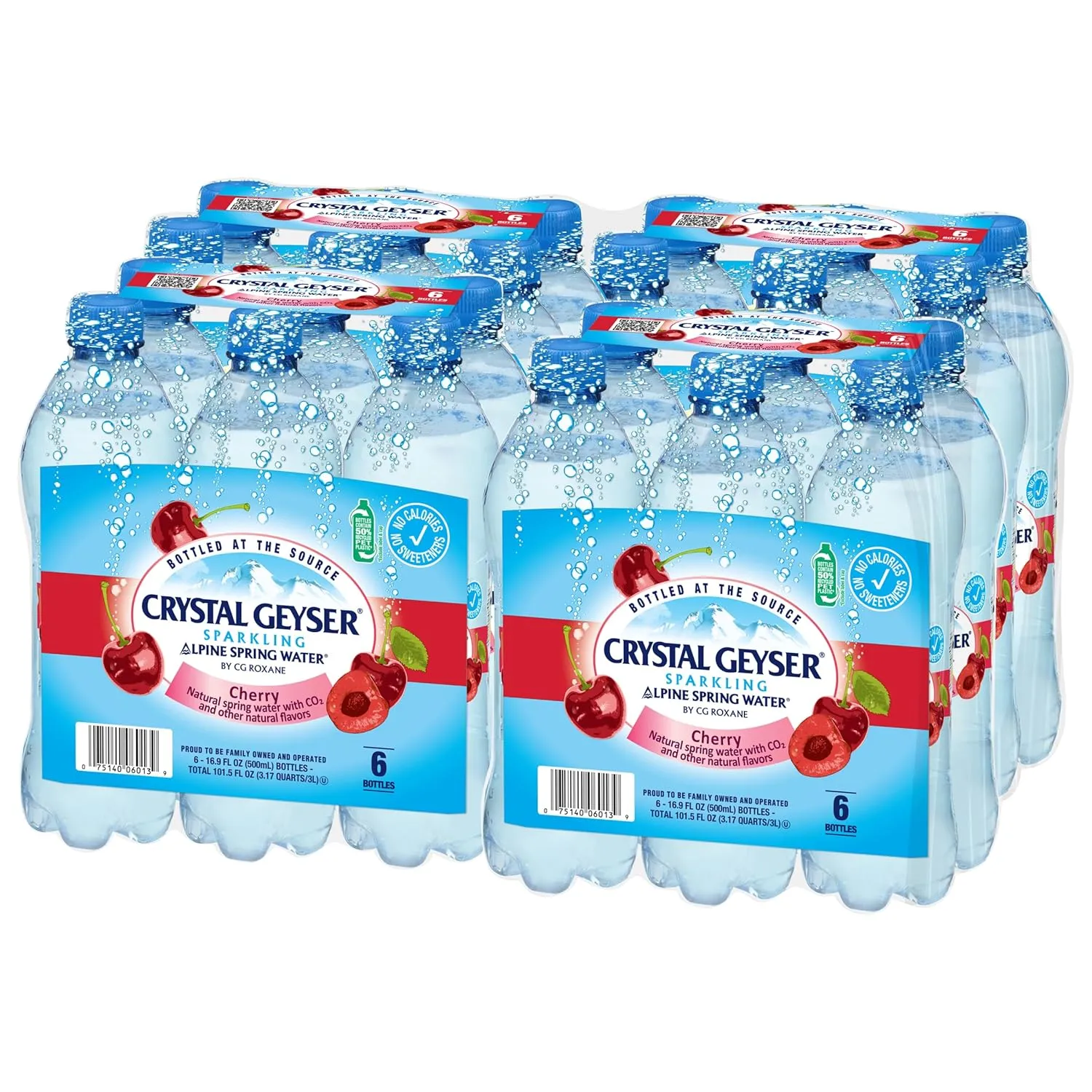 Crystal Geyser Sparkling Cherry Alpine Natural Spring Water, 24-Pack, 16.9oz Bottles, Zero Calories and No Sweeteners, Naturally Flavored, Bottled at The Source