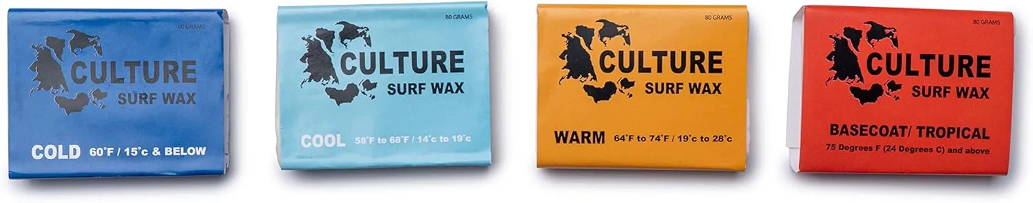 Culture Supply Surfboard Wax ~ 80g Bars | 6-Packs and 84 bar Cases | Tropical/Base | Warm | Cool | Cold | Wax Comb Included