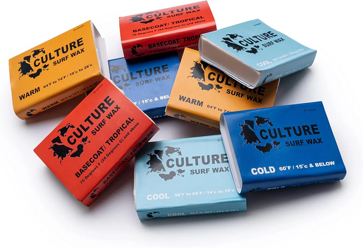 Culture Supply Surfboard Wax ~ 80g Bars | 6-Packs and 84 bar Cases | Tropical/Base | Warm | Cool | Cold | Wax Comb Included