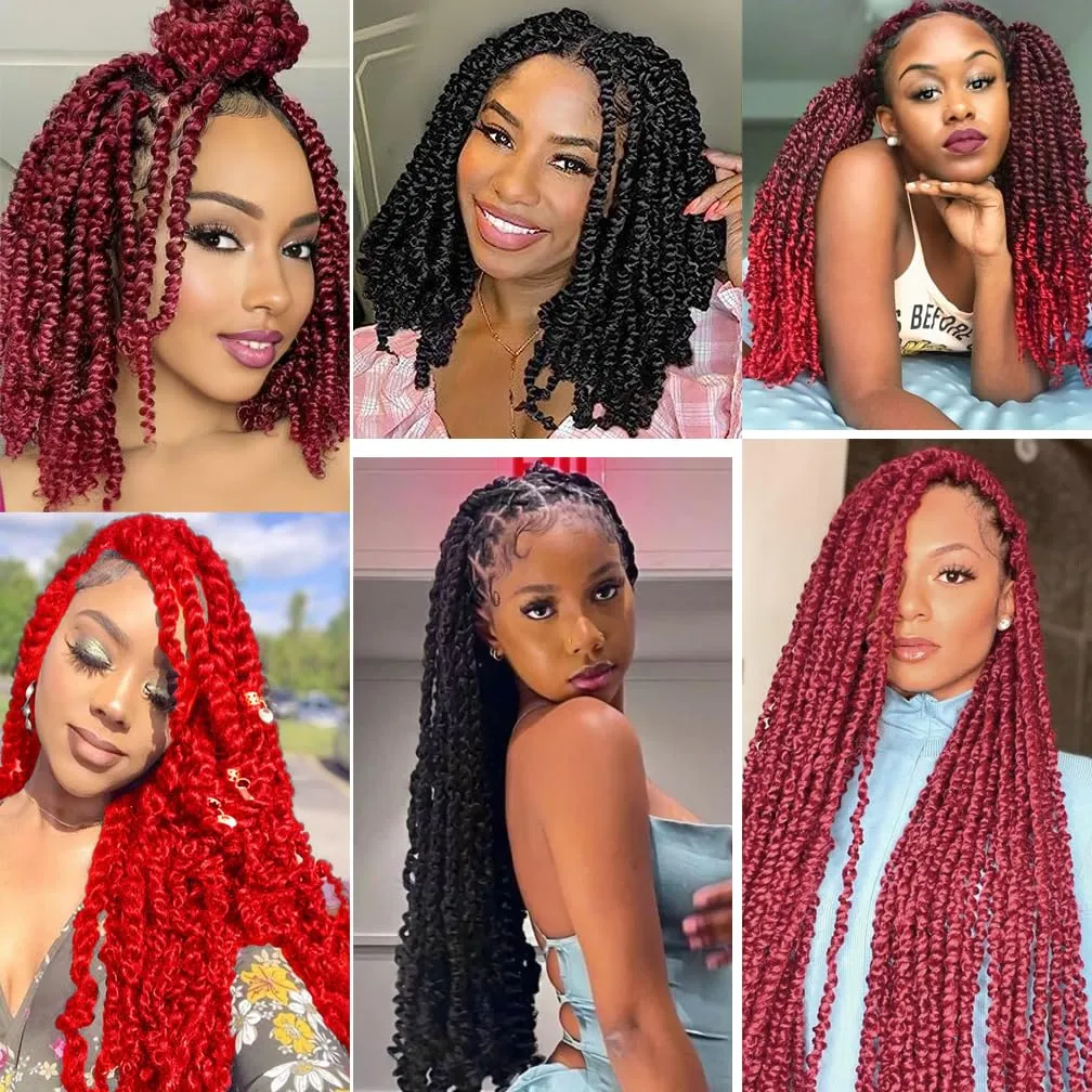 Curly Crochet Hair Extensions Red Passion Twist Braids 24Inch Long Curly Braiding Hair 3Packs Spring Crochet Braids Hair Extensions Goddess Box Braids for Black Women(24",Red)