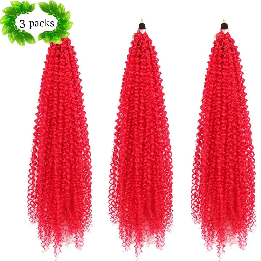 Curly Crochet Hair Extensions Red Passion Twist Braids 24Inch Long Curly Braiding Hair 3Packs Spring Crochet Braids Hair Extensions Goddess Box Braids for Black Women(24",Red)