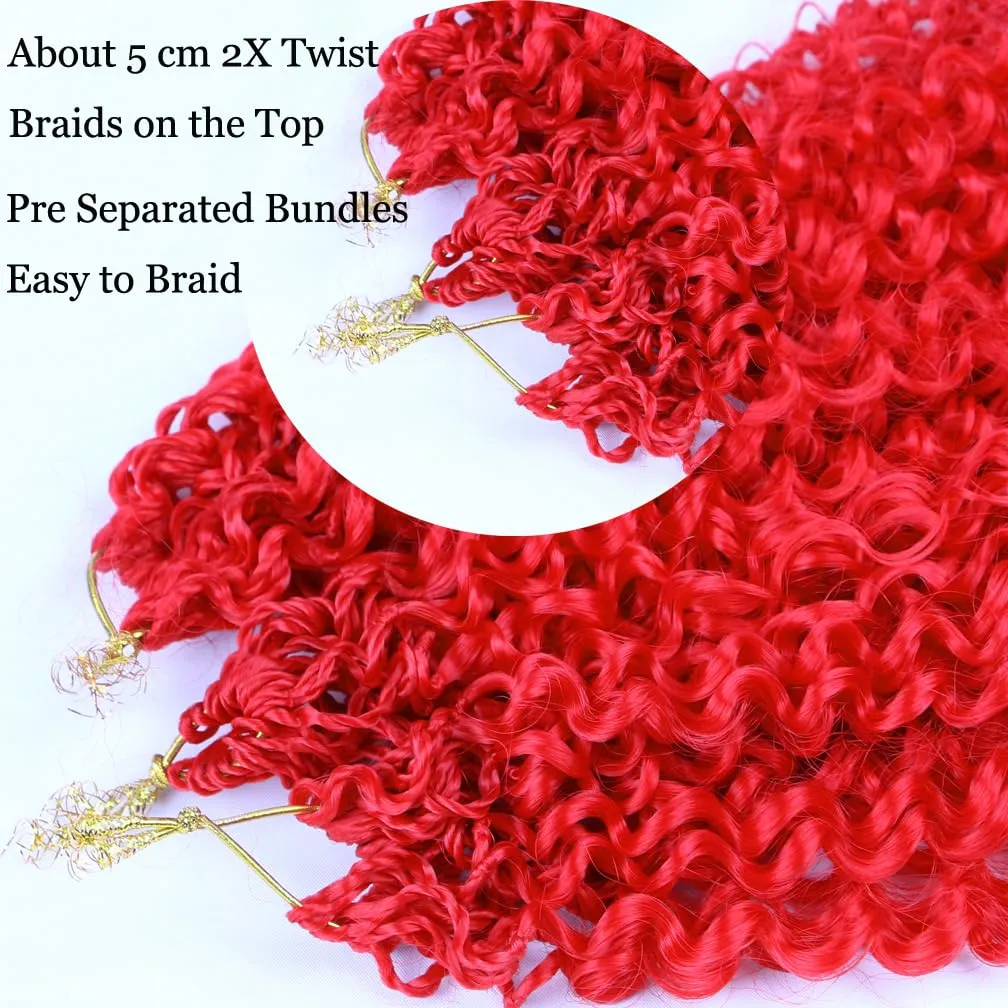 Curly Crochet Hair Extensions Red Passion Twist Braids 24Inch Long Curly Braiding Hair 3Packs Spring Crochet Braids Hair Extensions Goddess Box Braids for Black Women(24",Red)