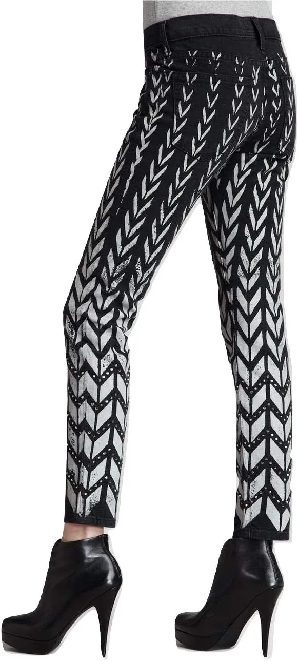 Current/Elliott The Ankle Skinny Rhinestone Chevron Jeans Pant, Black Chevron w/Rhinestones