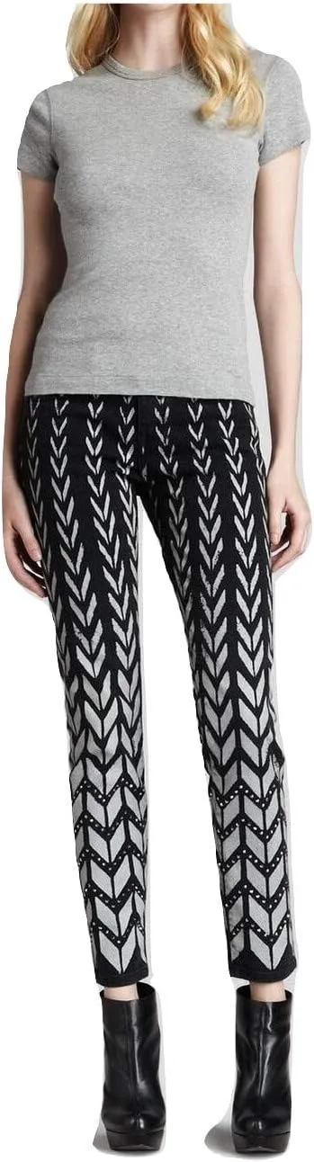 Current/Elliott The Ankle Skinny Rhinestone Chevron Jeans Pant, Black Chevron w/Rhinestones