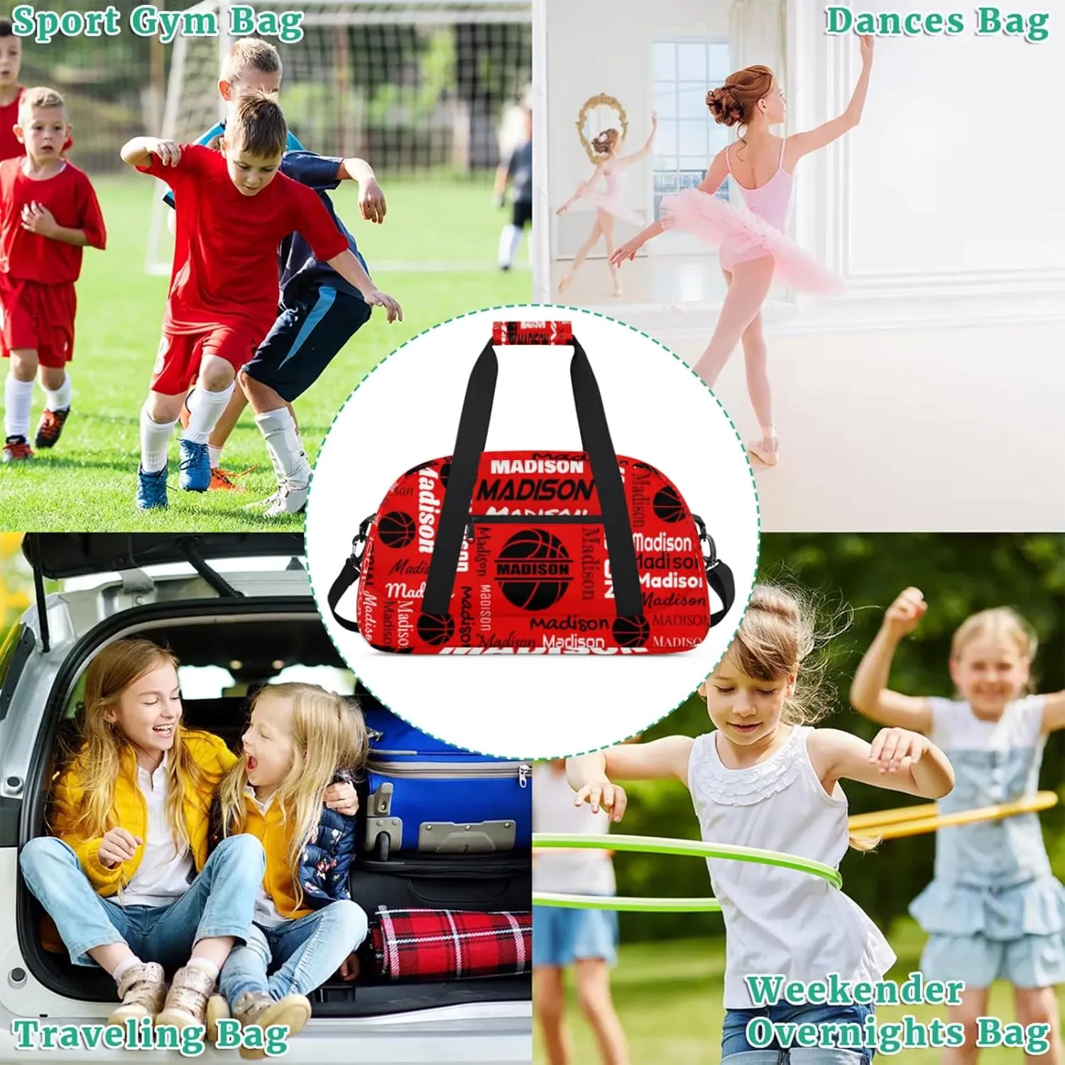 Custom Basketball Gym Duffel Bag for Women Men, Personalized Name Travel Sport Bags Customized Balls Weekender Bag, Coral Red A