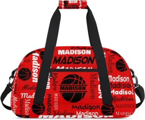 Custom Basketball Gym Duffel Bag for Women Men, Personalized Name Travel Sport Bags Customized Balls Weekender Bag, Coral Red A