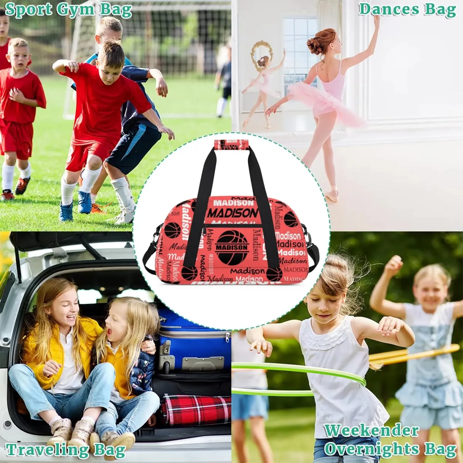 Custom Basketball Gym Duffel Bag for Women Men, Personalized Name Travel Sport Bags Customized Balls Weekender Bag, Coral Red