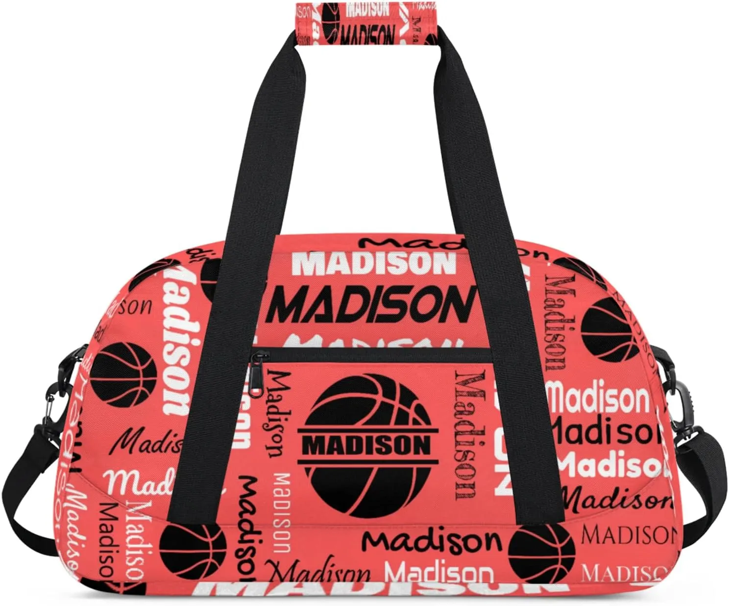 Custom Basketball Gym Duffel Bag for Women Men, Personalized Name Travel Sport Bags Customized Balls Weekender Bag, Coral Red