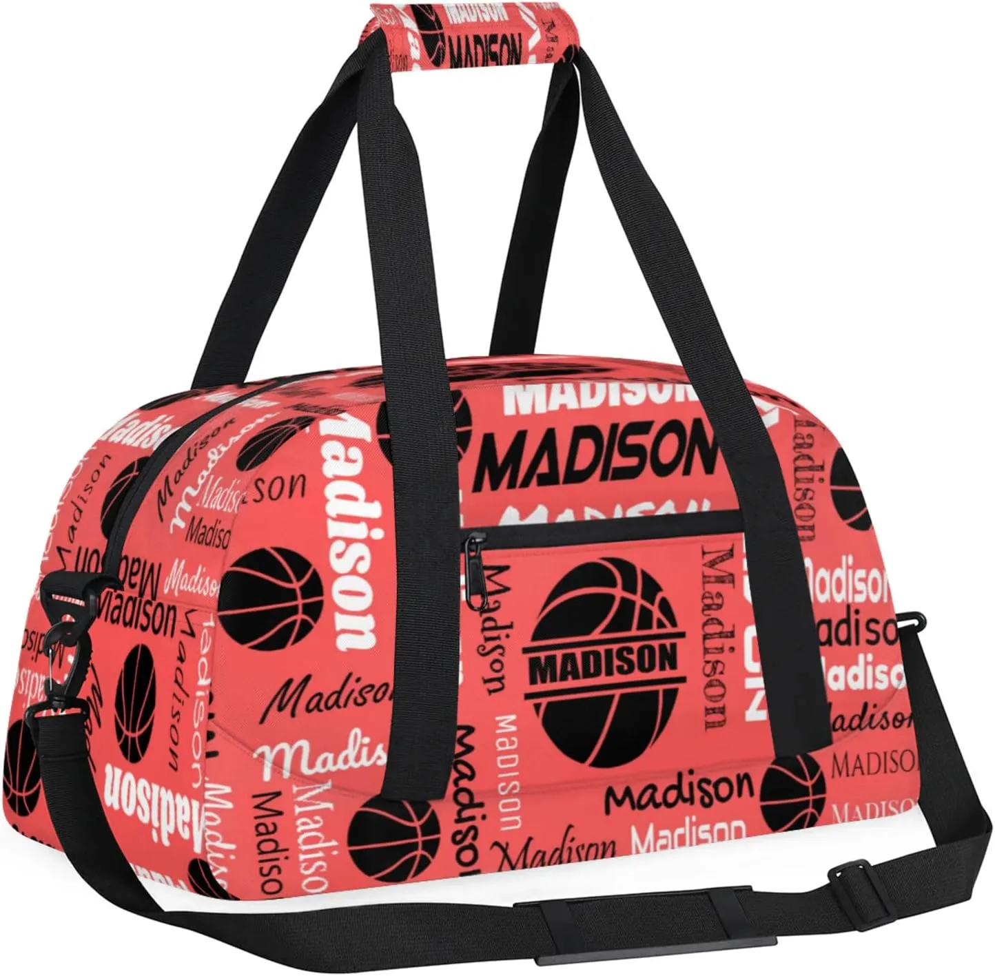 Custom Basketball Gym Duffel Bag for Women Men, Personalized Name Travel Sport Bags Customized Balls Weekender Bag, Coral Red