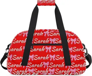 Custom Cheer Bag Girl Sport Duffel Bag, Personalized Cheerleaders Gym Bag, Customized Travel Duffle Bag with Name, Overnight Weekender Bags, Coral Red A, Cheerleading Gifts