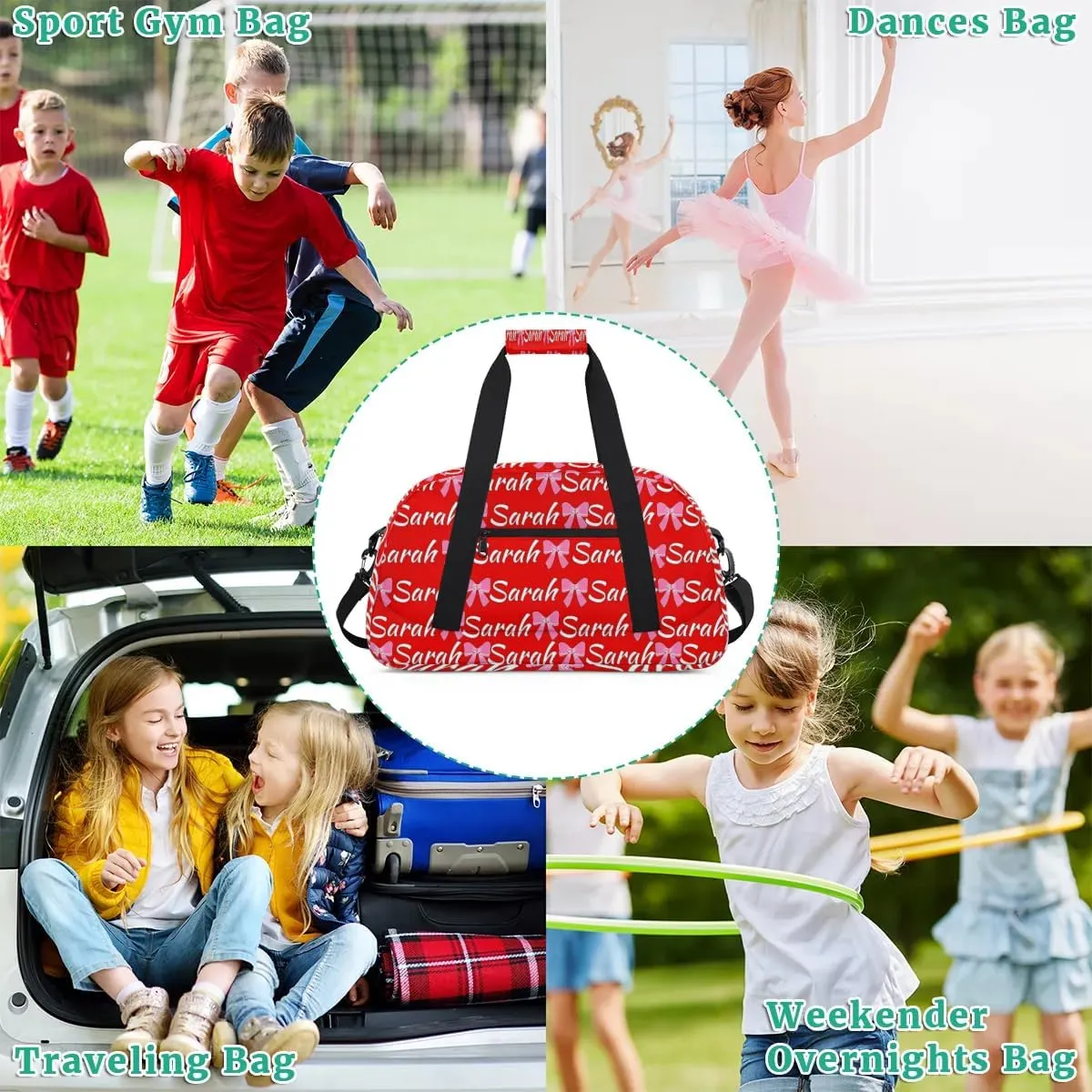 Custom Cheer Bag Girl Sport Duffel Bag, Personalized Cheerleaders Gym Bag, Customized Travel Duffle Bag with Name, Overnight Weekender Bags, Coral Red A, Cheerleading Gifts